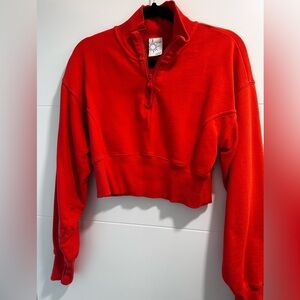 Coral Cropped Quarter Zipped Sweatshirt